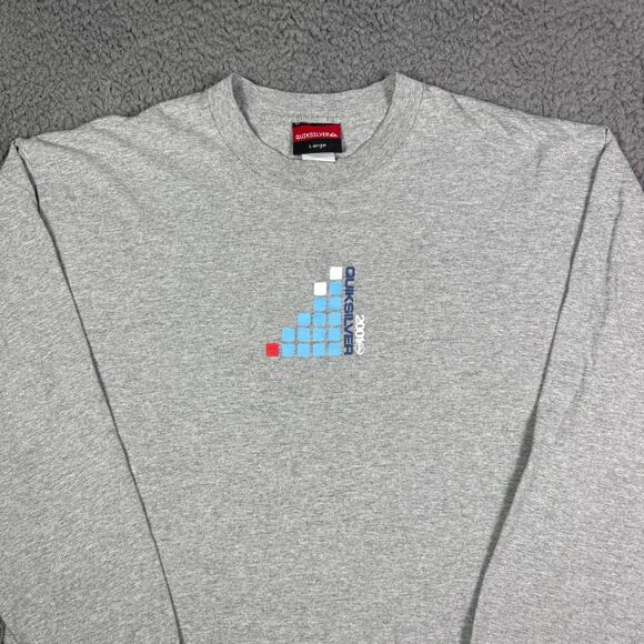 Vintage Quiksilver Shirt Mens Large Gray Long Sleeve Graphic Tee Y2K Surf Skate - Picture 1 of 9